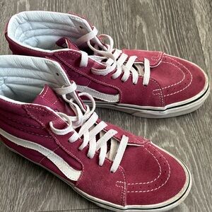 Vans Maroon and White High-Top Sneakers